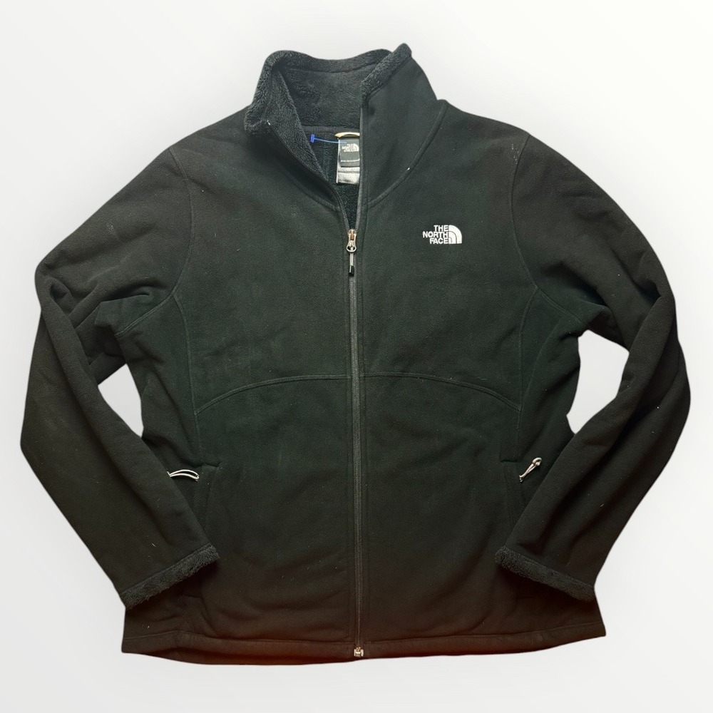 The North Face Womens Full Zip Fleece Jacket Black Embroidered Logo XL